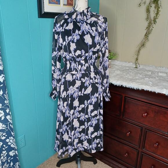 O.P.T Purple floral High Neck Smock Midi Flowy Dress Size S - Picture 2 of 9